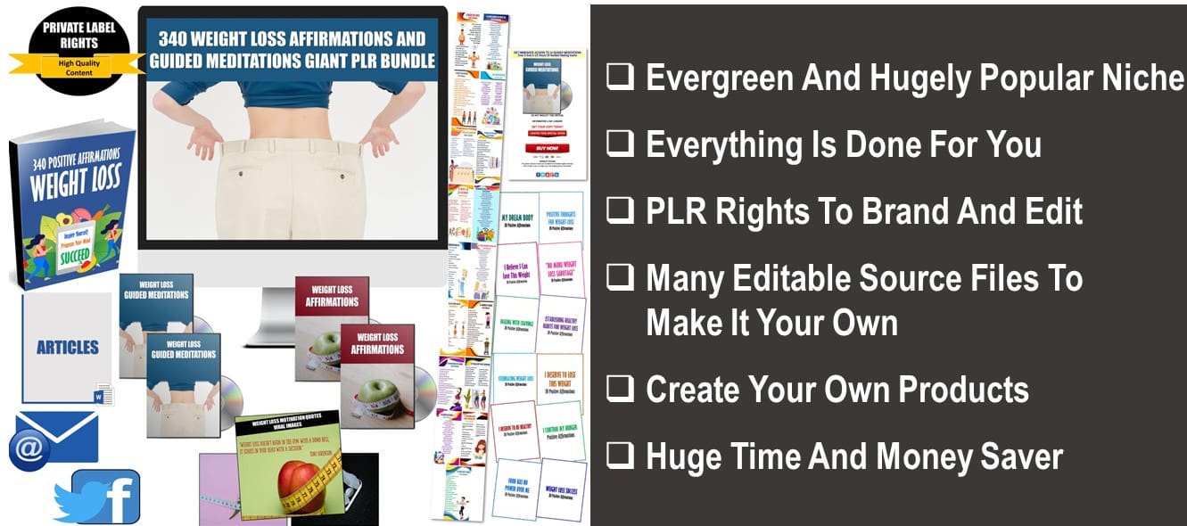 Weight Loss Success - 340 Positive Affirmations And Guided Meditations Giant PLR